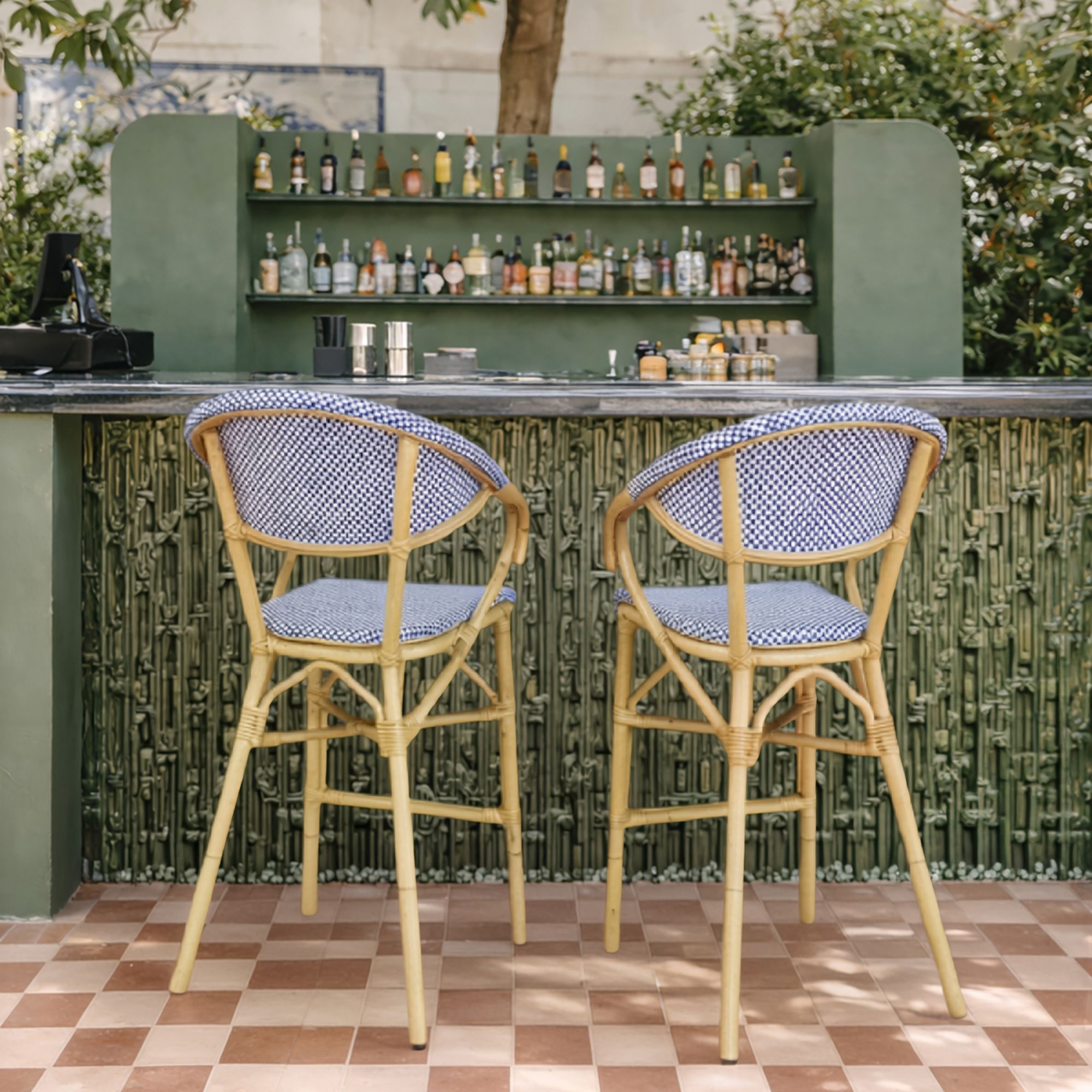 Lot de 2 fauteuils de bar extérieur en aluminium effet rotin bleu AMALFI