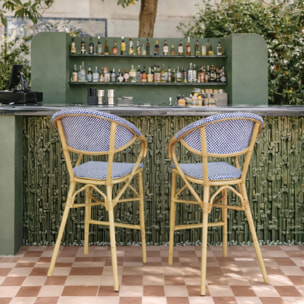 Lot de 2 fauteuils de bar extérieur en aluminium effet rotin bleu AMALFI