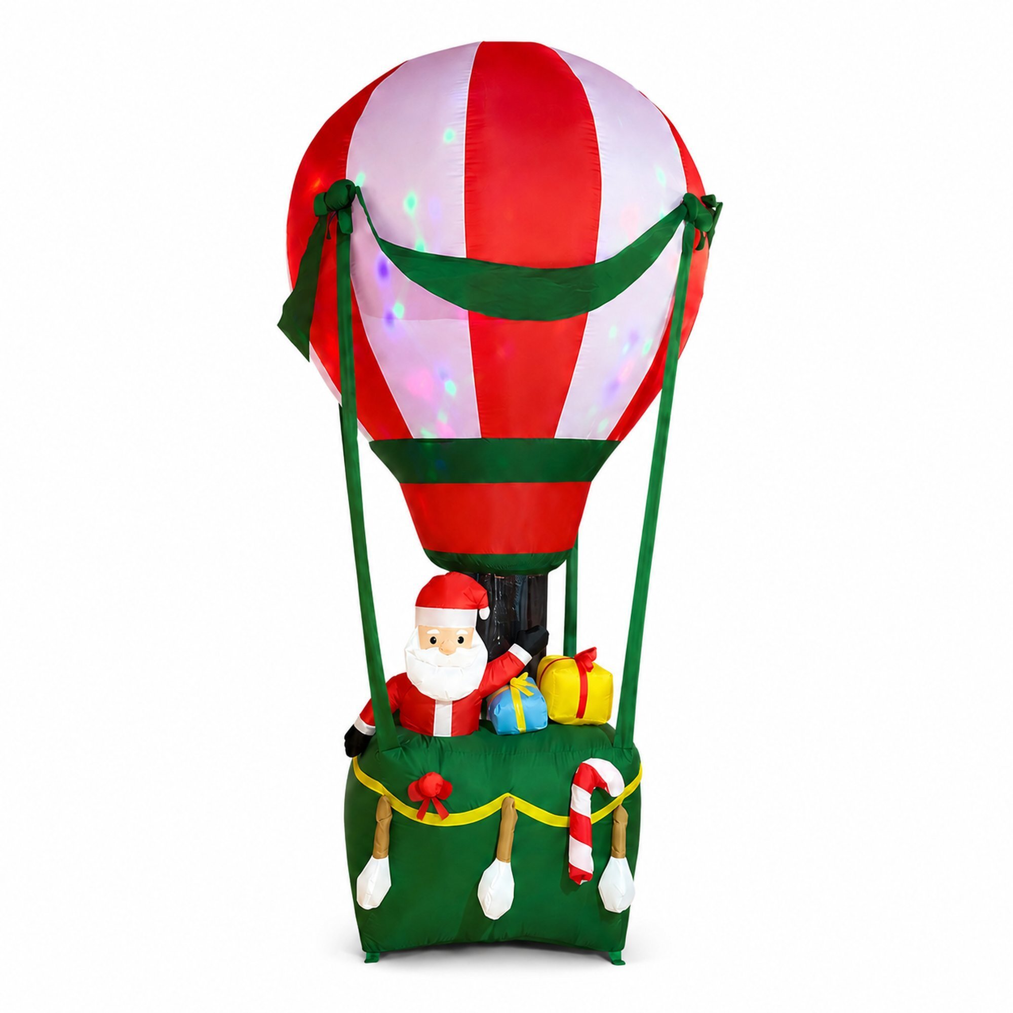 Globo aerostático hinchable navideño con papá noel, 110x110x210 cm, luces led integradas, decoración para exterior e interior con adaptador