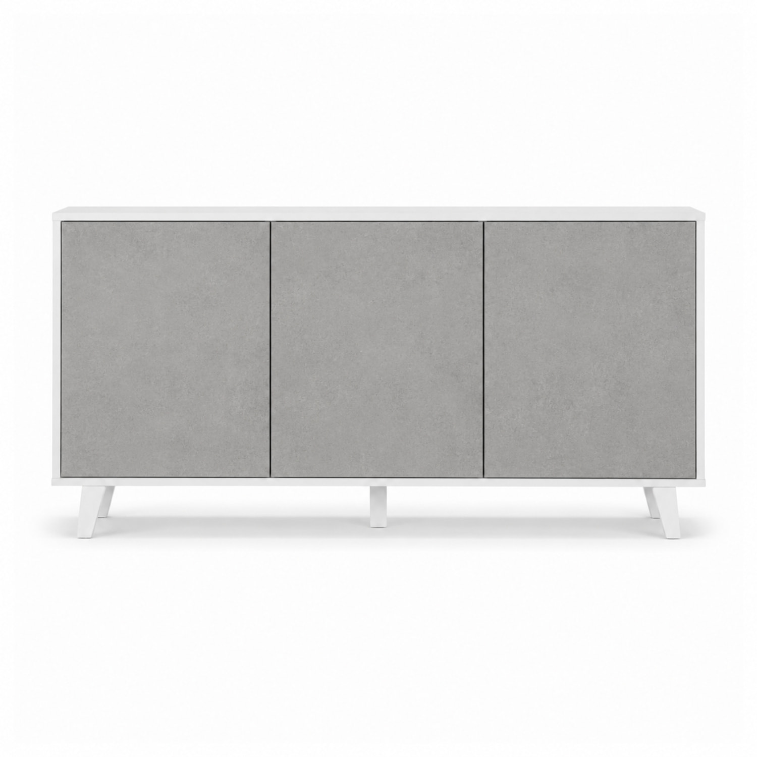 Credenza Moderna Madia 3 Ante Senza Maniglie Design Minimal Con Piedini RialzatiPer Soggiorno Ingresso 154 x 72 x 40 Cm Bianco e Grigio Cemento