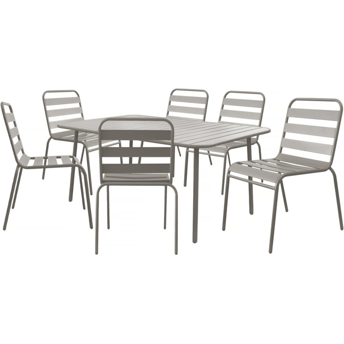 Table et chaises de jardin en métal "Bilbao" - 6 places - Taupe