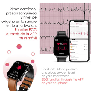 DAM Smartwatch TK15. ECG , glucosa en sangre, ácido úrico y lípidos, IMC grasa corporal, temperatura, O2 y tensión. 5,1x1,2x4,6 Cm. Color: Azul Oscuro