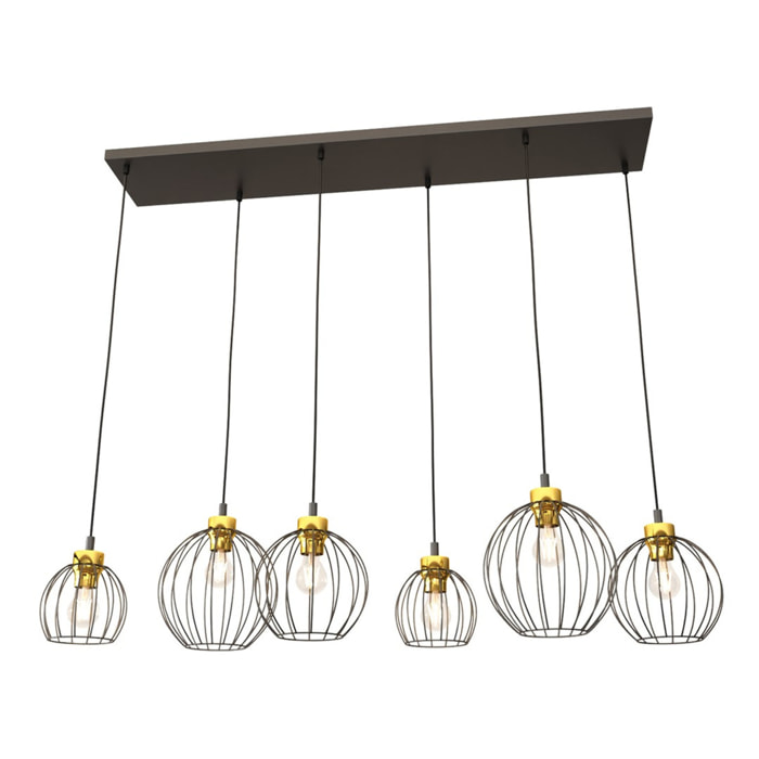 Lampada a sospensione Nando in acciaio nero e oro