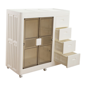 Armario plegable con Ruedas 1 Compartimentos y 4 Cajones en color Blanco 100x46,5x96,5cm