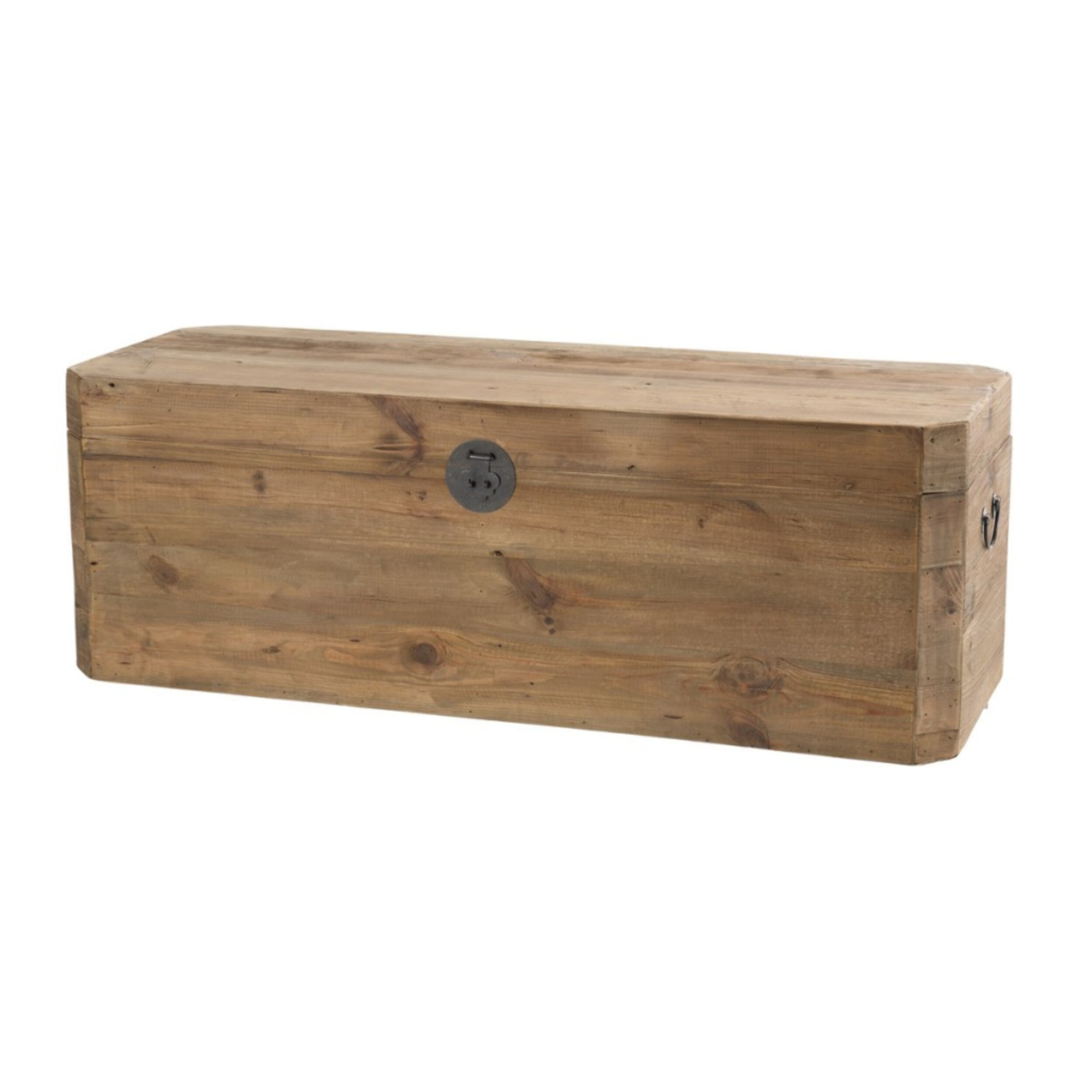 SANDY - Coffre rangement marron bois Pin recyclé poignées métal noir
