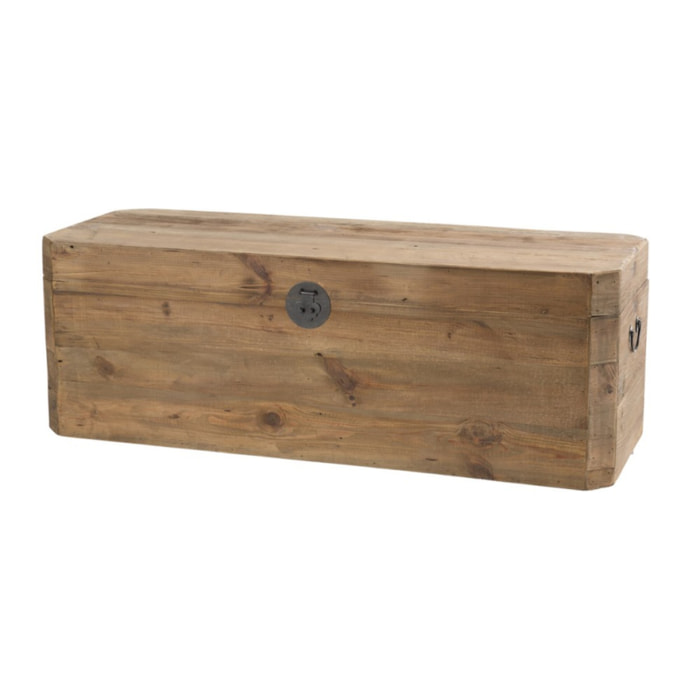 SANDY - Coffre rangement marron bois Pin recyclé poignées métal noir