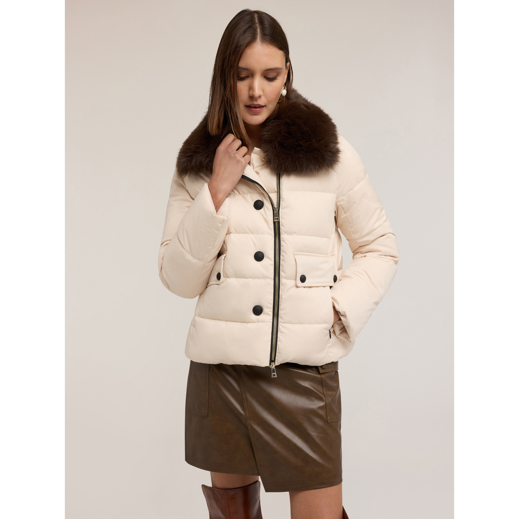 Motivi - Plumífero pesado corto con cuello alto - Blanco