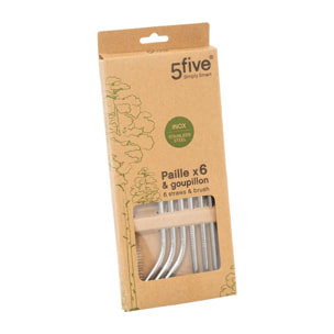 Lot de 6 pailles avec goupillon en inox