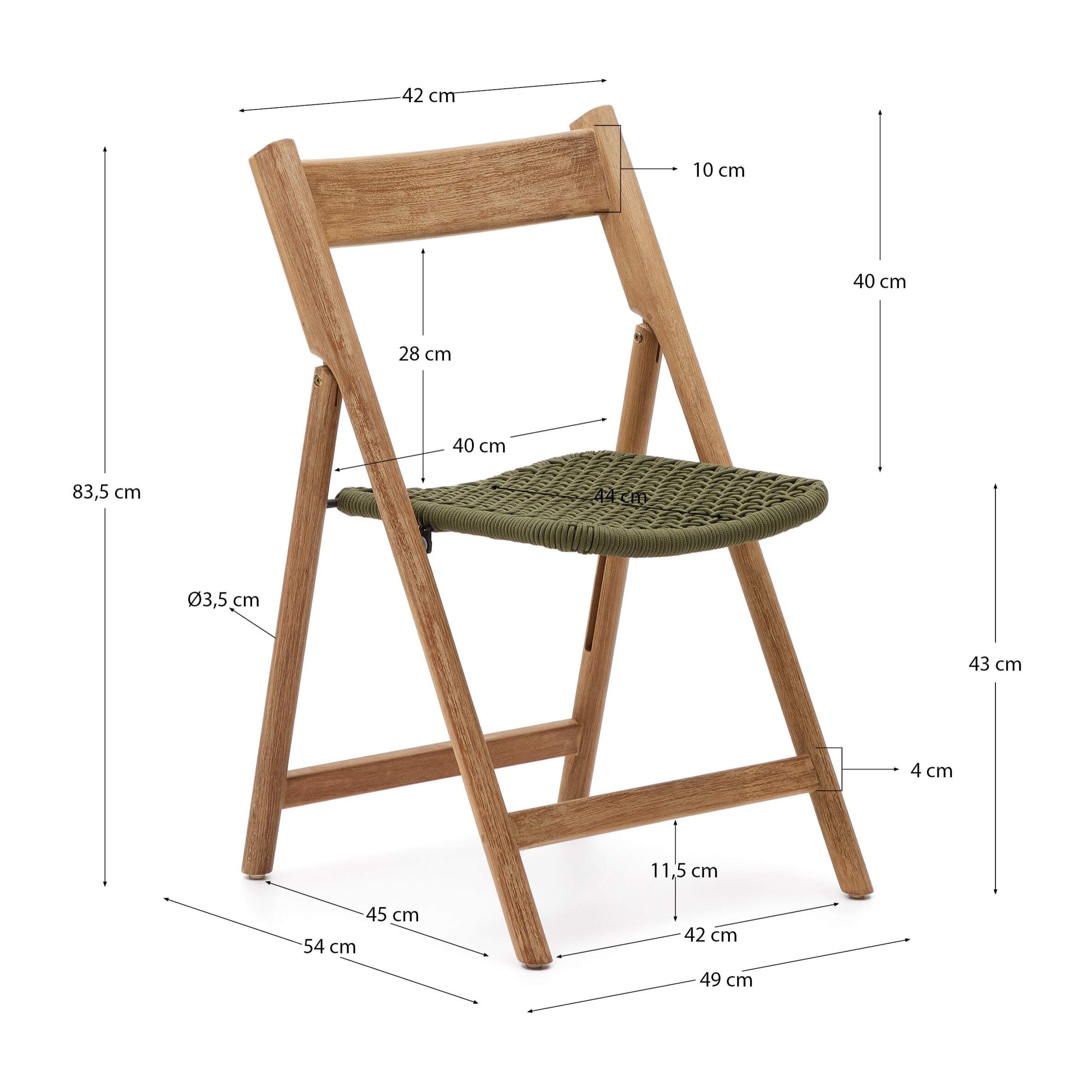 Kave Home - Sedia pieghevole Dandara in legno massiccio di acacia e struttura in acciaio con corda ver