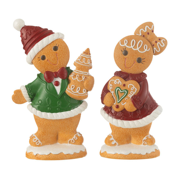 J-Line décoration Pain Dépice Garçon + Fille Bonbon - polyrésine - mix - large - 2 pcs