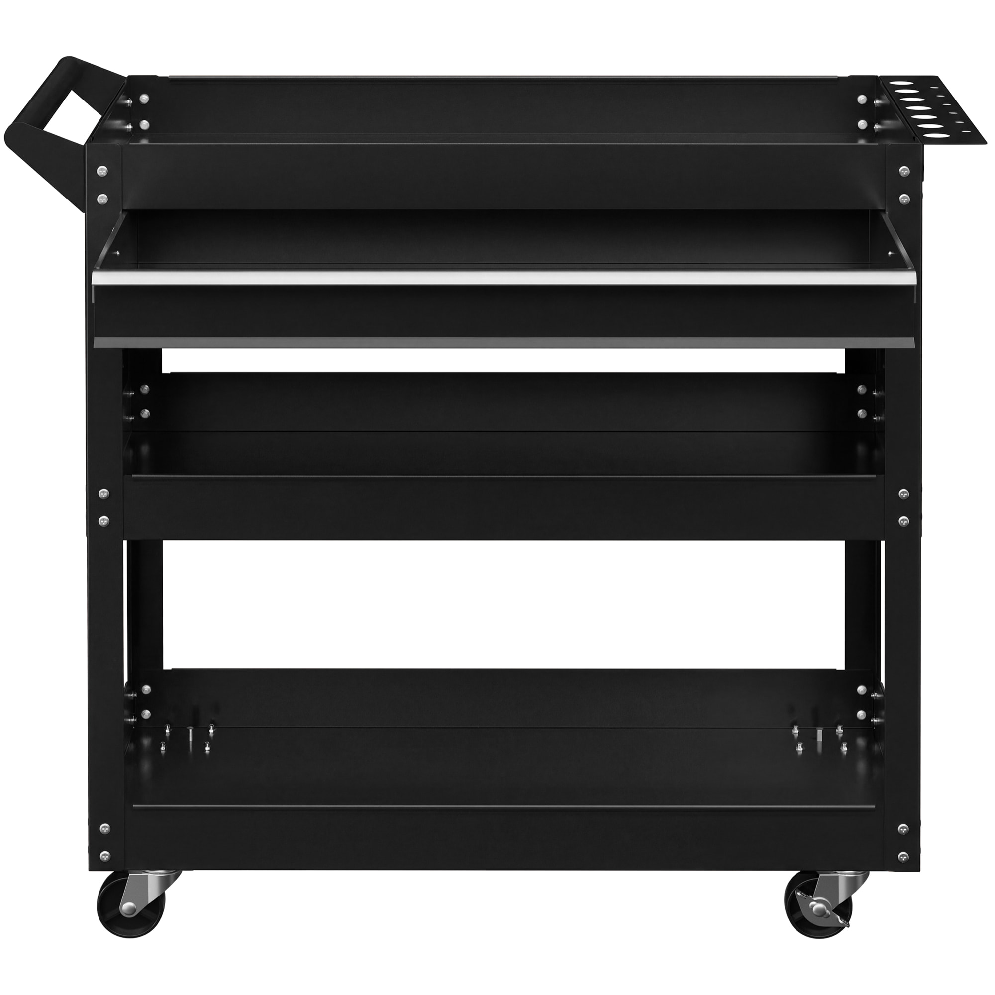 Servante d'atelier chariot à outils 2 étagères plateau grand tiroir tablette à outils acier noir