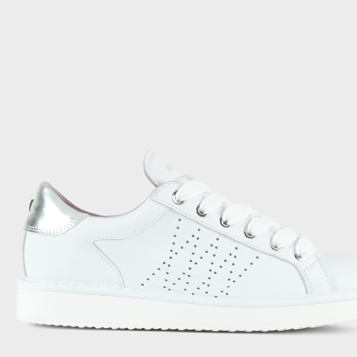 SCARPA ALLACCIATA P01 DONNA IN PELLE BIANCO-ARGENTO