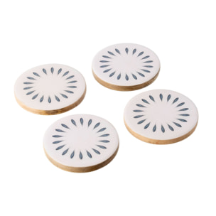 J-Line Dessous de verre Rond - bois - bleu foncé/blanc - set de 4