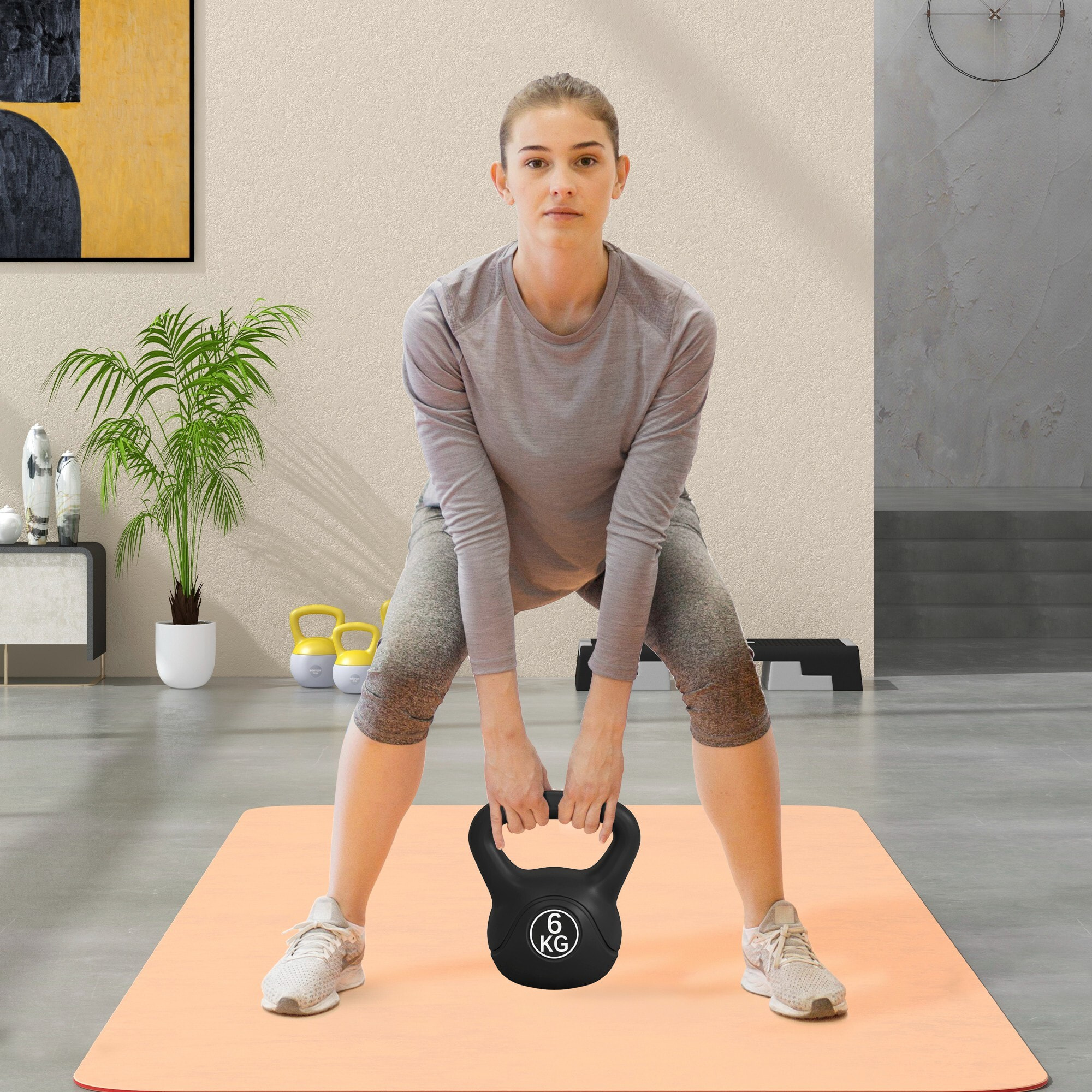 Pesa Rusa de 6 kg Kettlebell de Fiteness Relleno de Arena con Mango Ancho Antideslizante para Ejercicios y Entrenamiento en Casa y Gimnasio 20x13x22 cm Negro