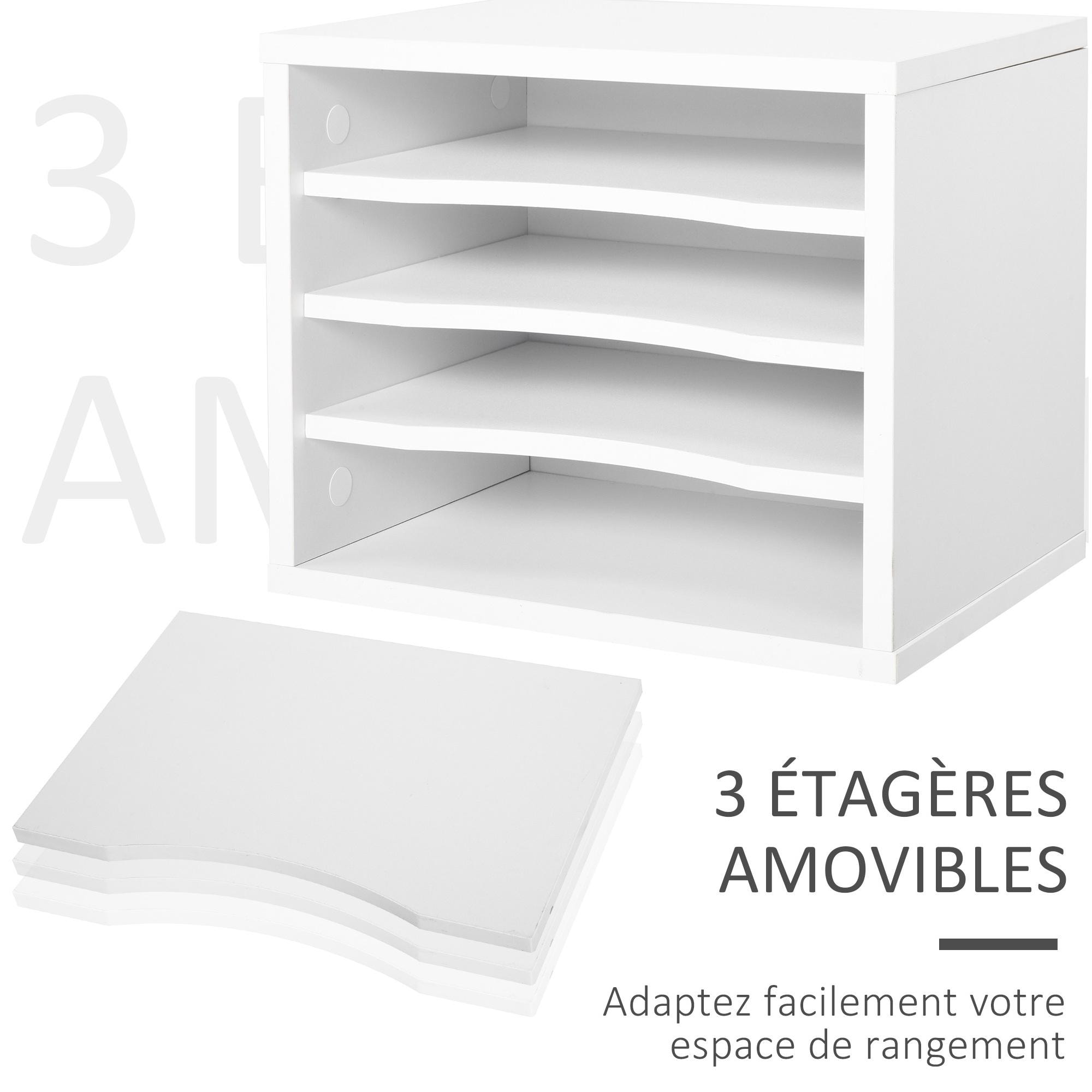 Lot de 2 organiseurs bureau bois blanc avec 4 couches fournitures support d'imprimante dim. 35,5L x 25l x 28,6H cm