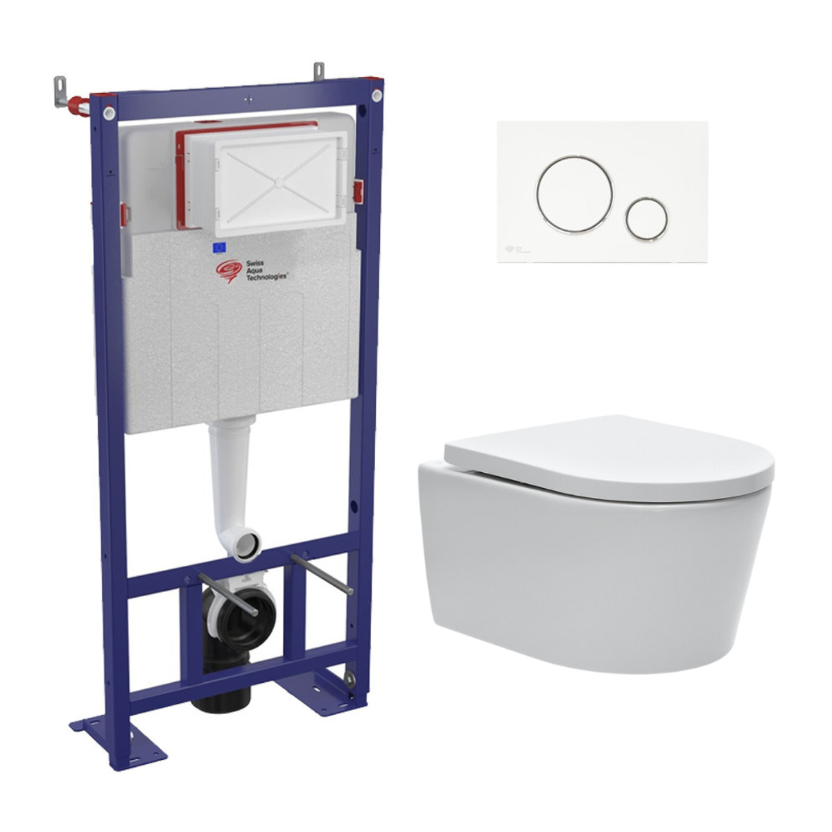 Pack WC bâti-autoportant + WC SAT sans bride fixations invisibles + Abattant softclose + Plaque blanche (SMART-SATrimless-M271)