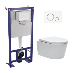 Pack WC bâti-autoportant + WC SAT sans bride fixations invisibles + Abattant softclose + Plaque blanche (SMART-SATrimless-M271)