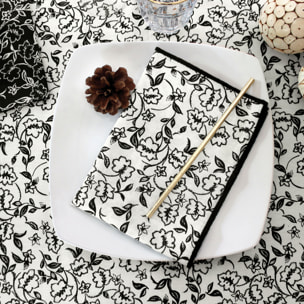Lot de 4 serviettes de table motif fleuri - Ecru