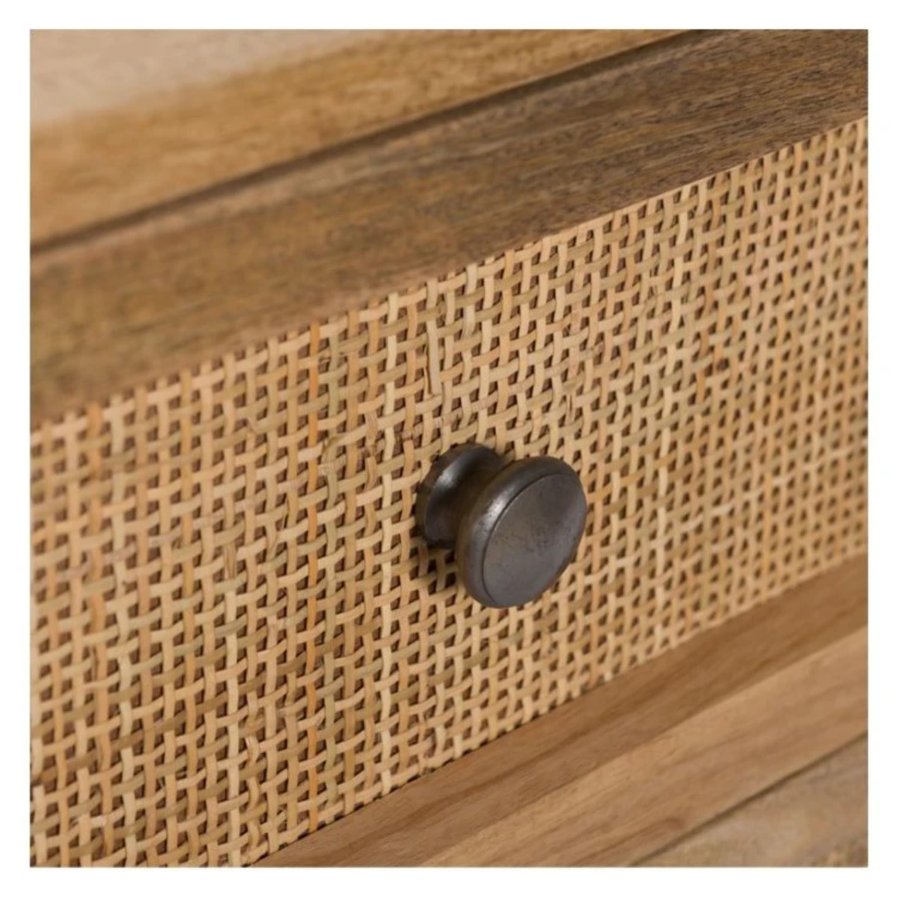 Table de chevet 2 tiroirs en cannage et bois de manguier - Cody