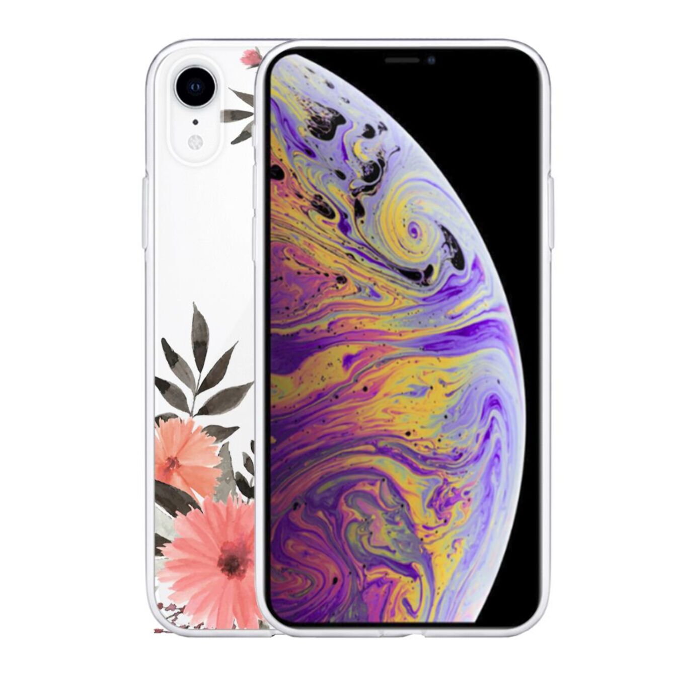 Coque iPhone Xr silicone transparente Fleurs roses ultra resistant Protection housse Motif Ecriture Tendance Evetane