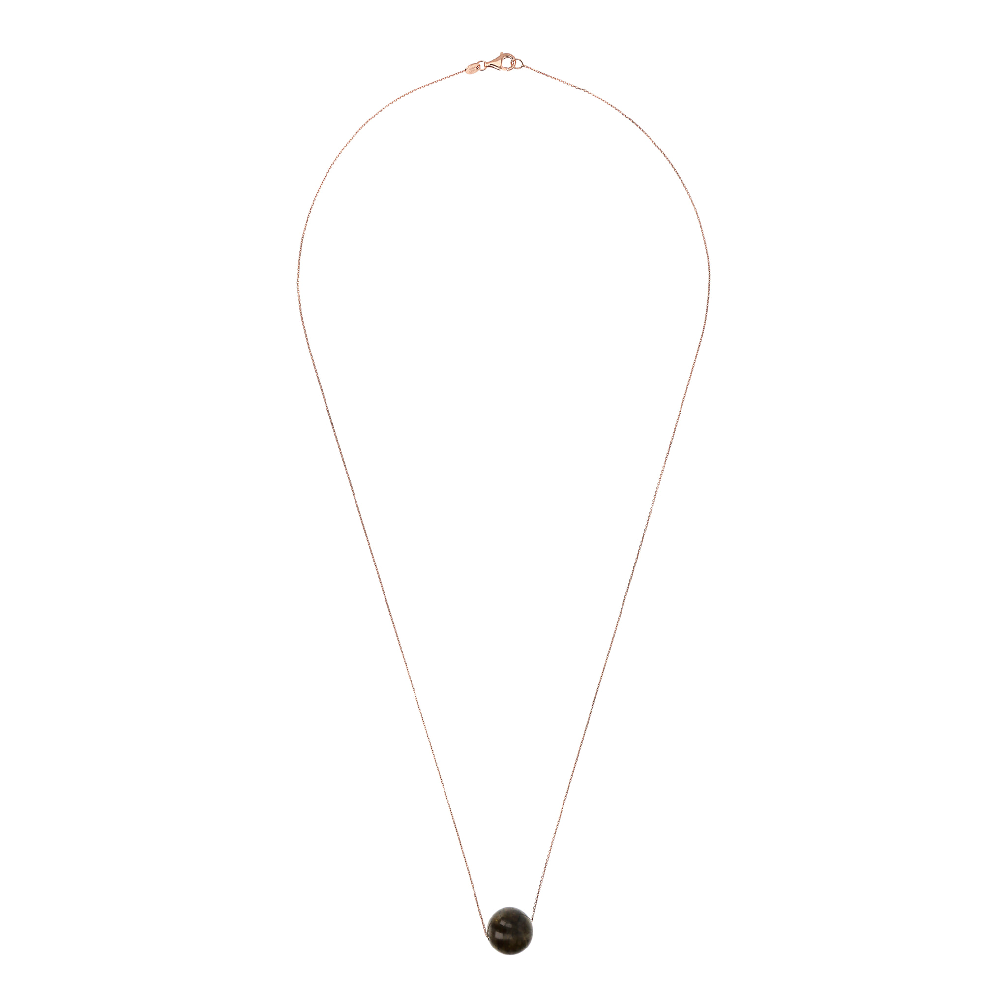 Collana Catena Rolo con Pendente Sferico in Pietra Naturale Quarzite Marrone in Argento 925 placcato Oro rosa 18Kt