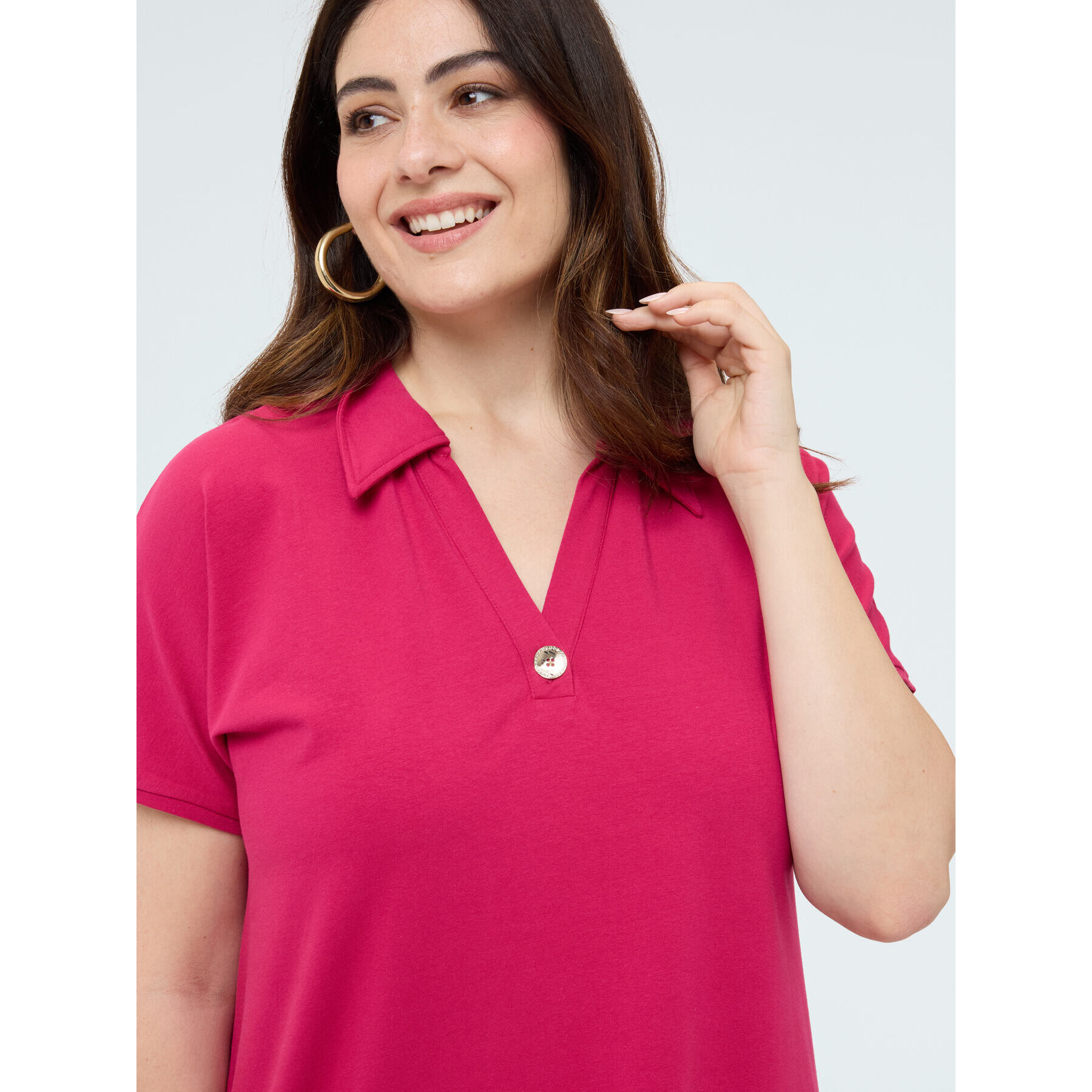 Fiorella Rubino - Vestido con cuello polo y botón joya - Fuchsia