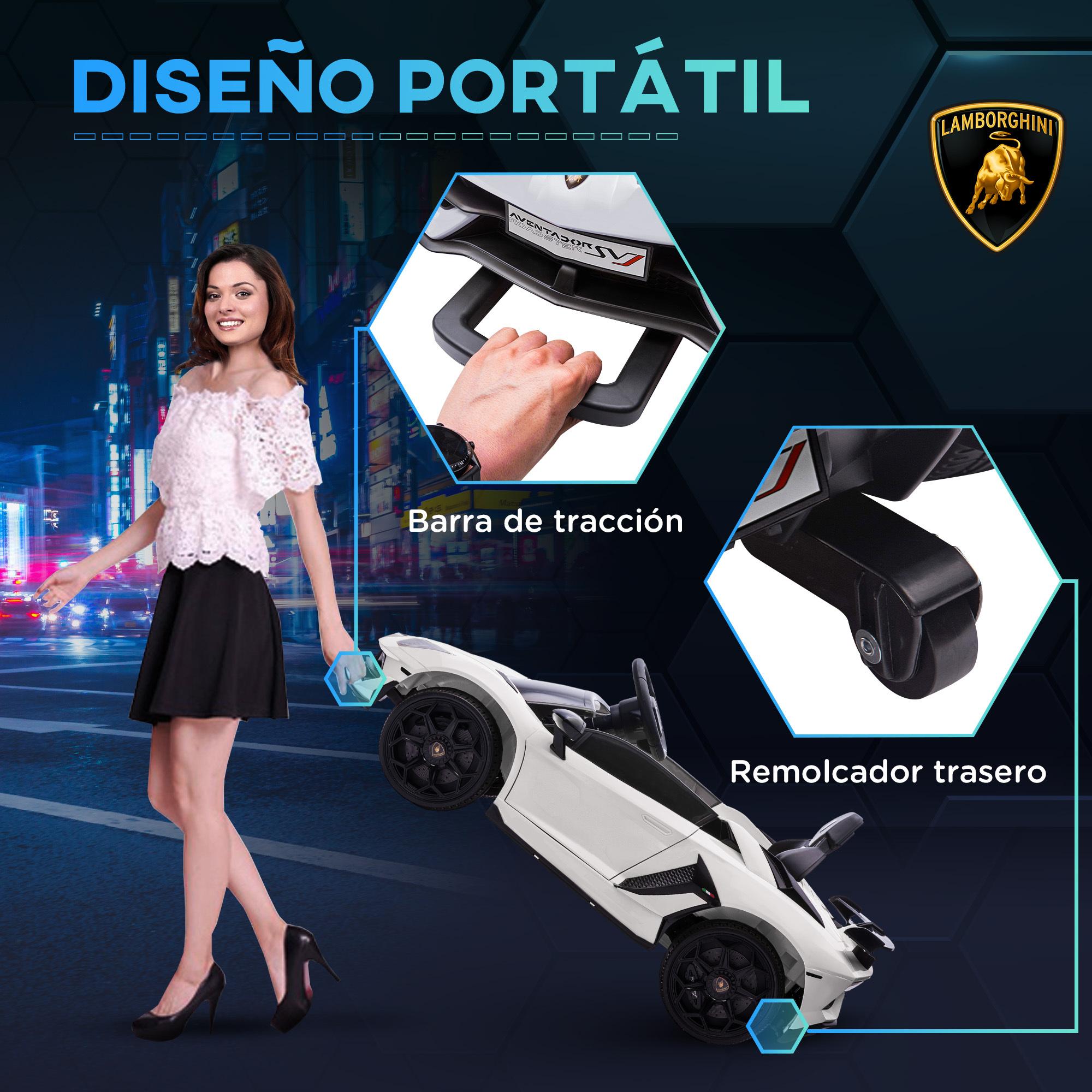 Coche Eléctrico Lamborghini para Niños Coche de Batería 12V Velocidad Max.5 km/h Puerta de Tijera con Control Remoto MP3 Luces y Cinturón de Seguridad Blanco