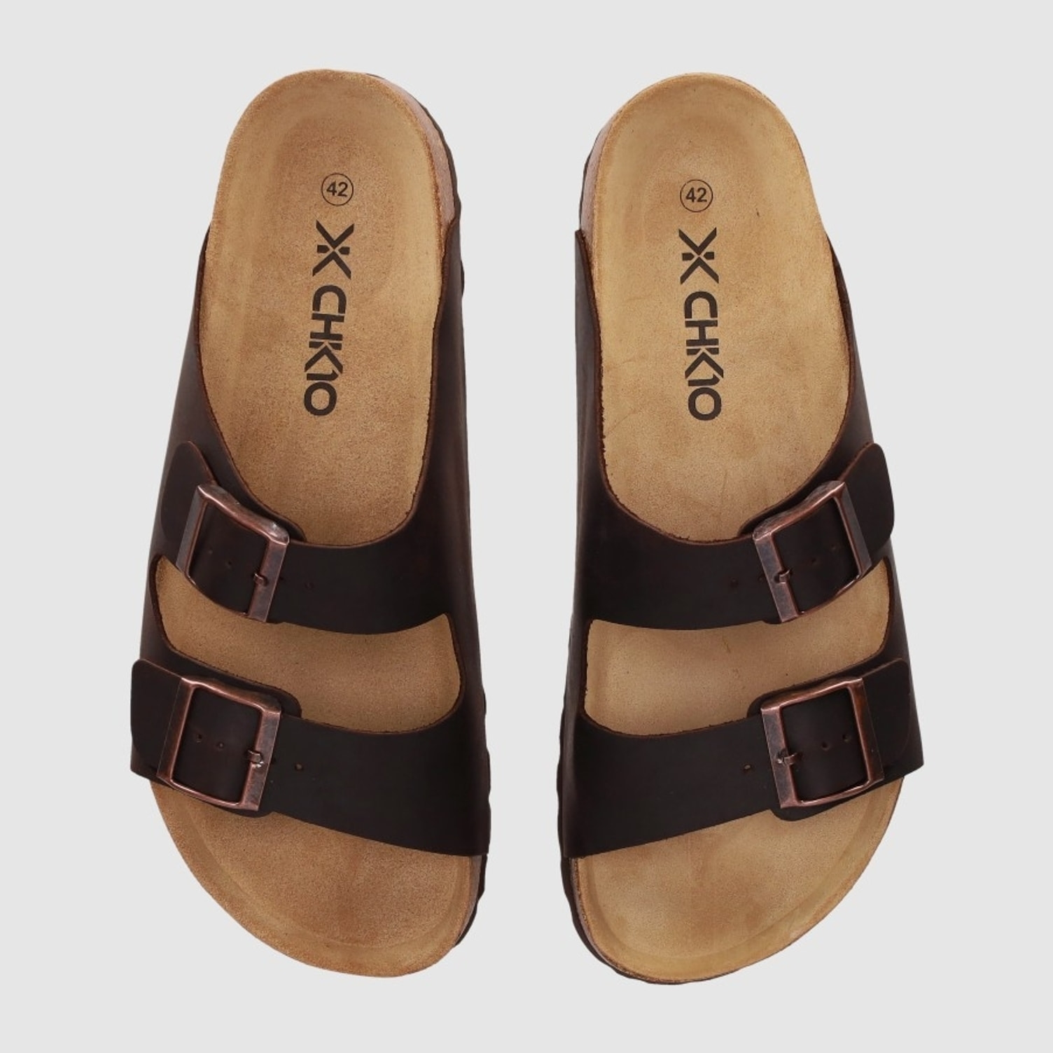 Sandalias de Piel - Marron - Tacón: Bajo