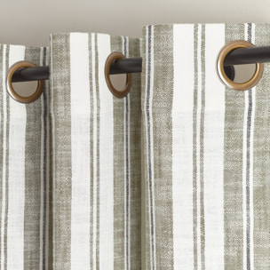 Rideau tamisant en coton flammé à rayures - Kaki