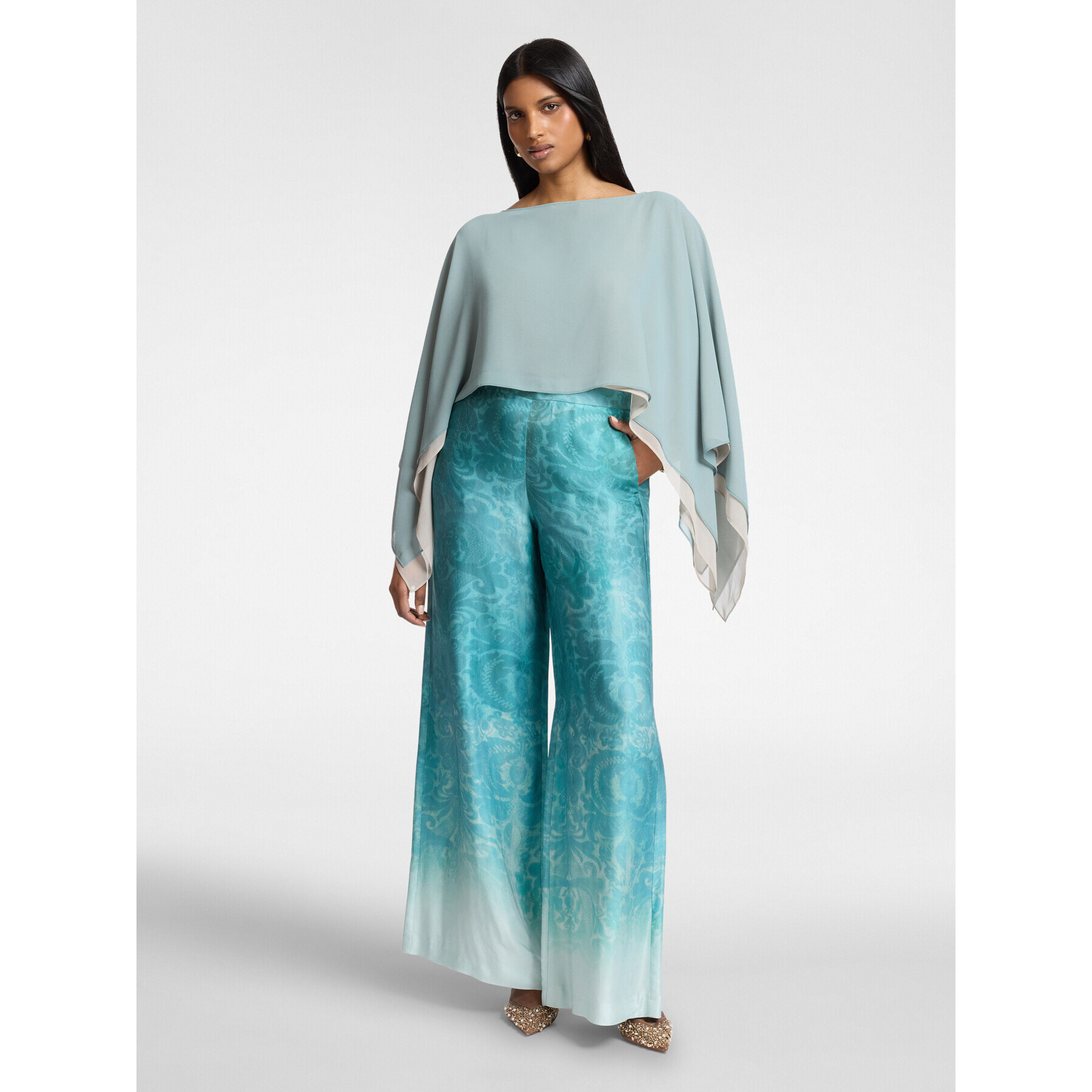Elena Mirò - Mantella doppia in georgette - Azzurro