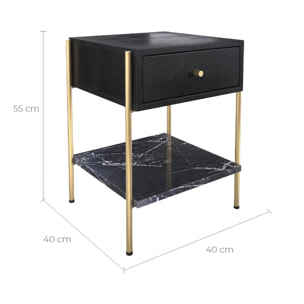 Table de chevet 1 tiroir en bois noir et métal doré - Doori