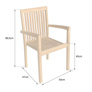 Lot de 4 chaises de jardin JAVA empilables en teck