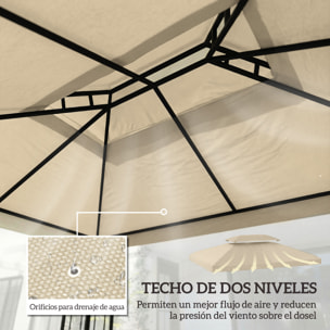 Techo de Repuesto para Cenador, 4x3 m, Cubierta de Repuesto con Techo Doble, 10 Orificios de Drenaje y Protección UV, SOLO Toldo de Recambio para Pabellón Gazebo, Blanco Crema