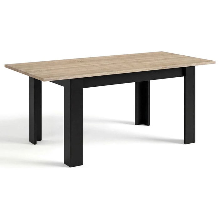 Mesa de comedor extensible en negro mate y roble canadian 140-190x90 cm Sira Negro Mate - Roble Canadian