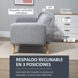 Sofá Cama de 2 Plazas Tela con Respaldo Ajustable en 3 Posiciones Reposabrazos Desmontables y Patas de Madera Sofá Doble Moderno para Salón Oficina 173x75x73 cm Gris