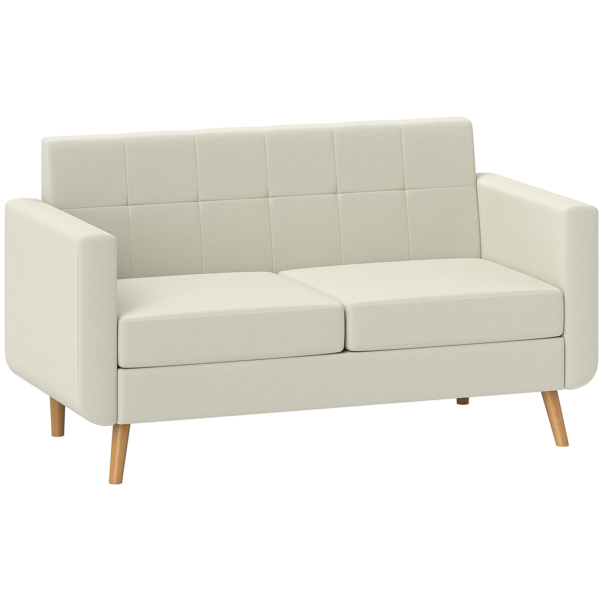 Sofá de 2 Plazas Sofá Tapizado en Lino Sintético Sofá de Salón con Reposabrazos y Patas de Madera Sofá Pequeño Carga 250 kg para Dormitorio Oficina Crema
