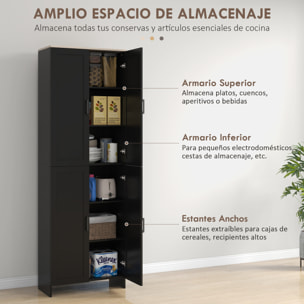 Alacena de Cocina Armario de Cocina Mueble Auxiliar de Cocina con Puertas y Estantes Ajustables Antivuelco para Comedor Salón 60x30x170,5 cm Negro