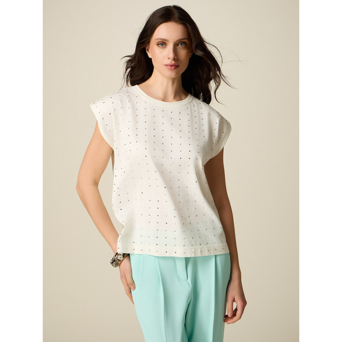 Oltre - T-shirt in cotone con cristalli - Bianco