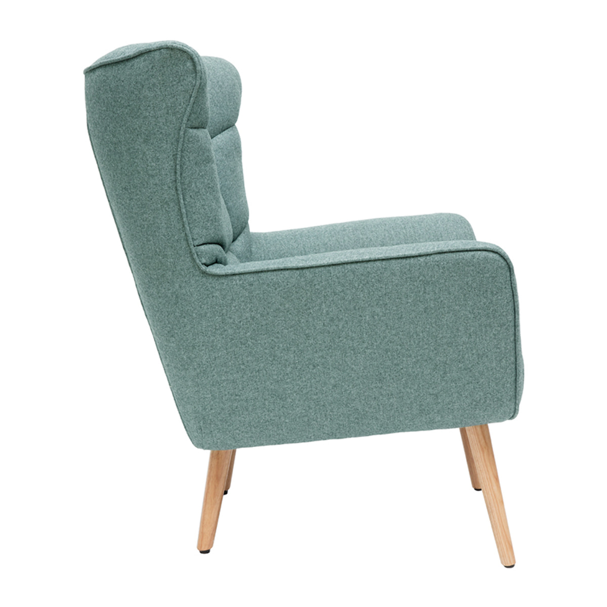 Fauteuil scandinave en tissu vert de gris et bois clair AVERY
