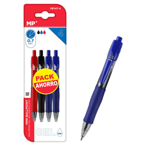 SET PENNE GEL MINI PUNTA 0.7 mm 4 pezzi. 2 blu, rosso e nero.