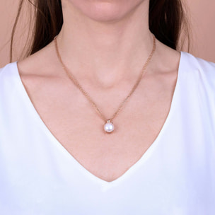 Collana Multifilo Doppia con Pendente in Perla a Bottone Bianca d'Acqua Dolce Ø 11/12 mm