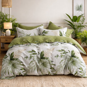 Parure housse de couette 100% coton - Kelys imprimé tropical vert