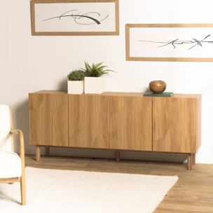 ETHAN - Buffet couleur naturelle 4 portes décor motif arrondi