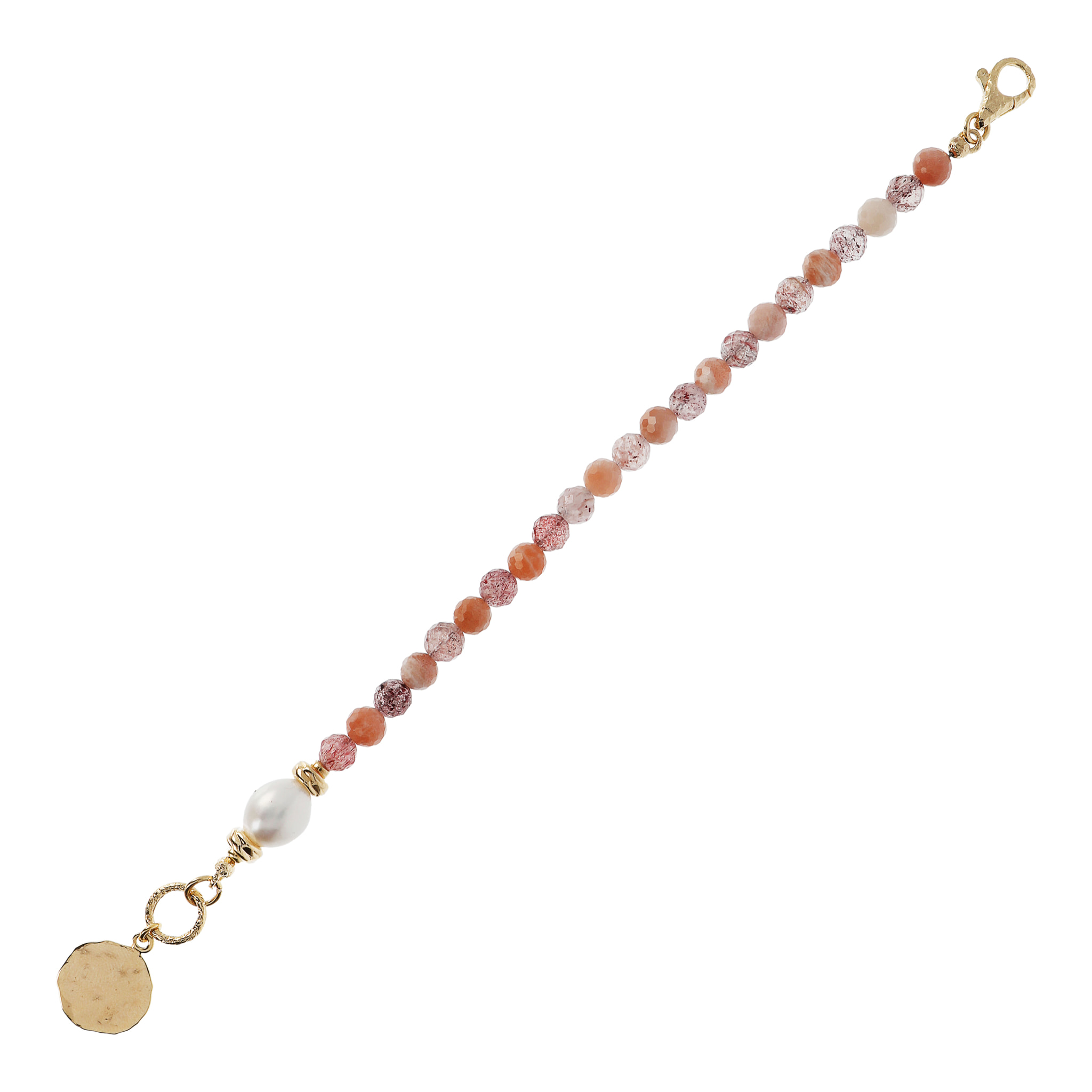 Bracciale con Perla Bianca, Pietra di Luna e Pendente Martellato