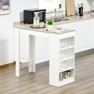 HOMCOM Mesa de Bar Mesa Alta Tipo Bistró de Cocina con Estantería de 4 Niveles Estilo Moderno de Melamina para Comedor Salón 115x50x102,7 cm Blanco y Gris