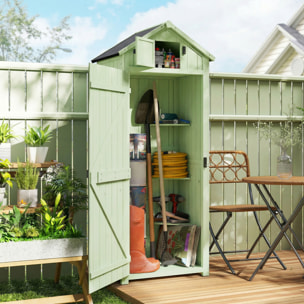 Armario de Jardín de Madera 77x54,2x179 cm 0,3 m² Cobertizo para Almacenaje de Herramientas con 3 Estantes y 2 Puertas con Cerrojo para Patio Terraza Verde