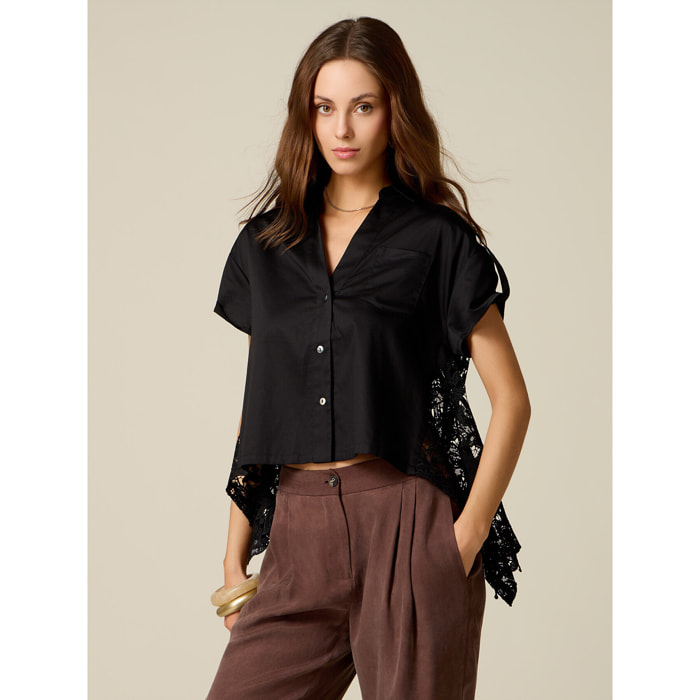 Oltre - Camicia con retro in pizzo - Nero