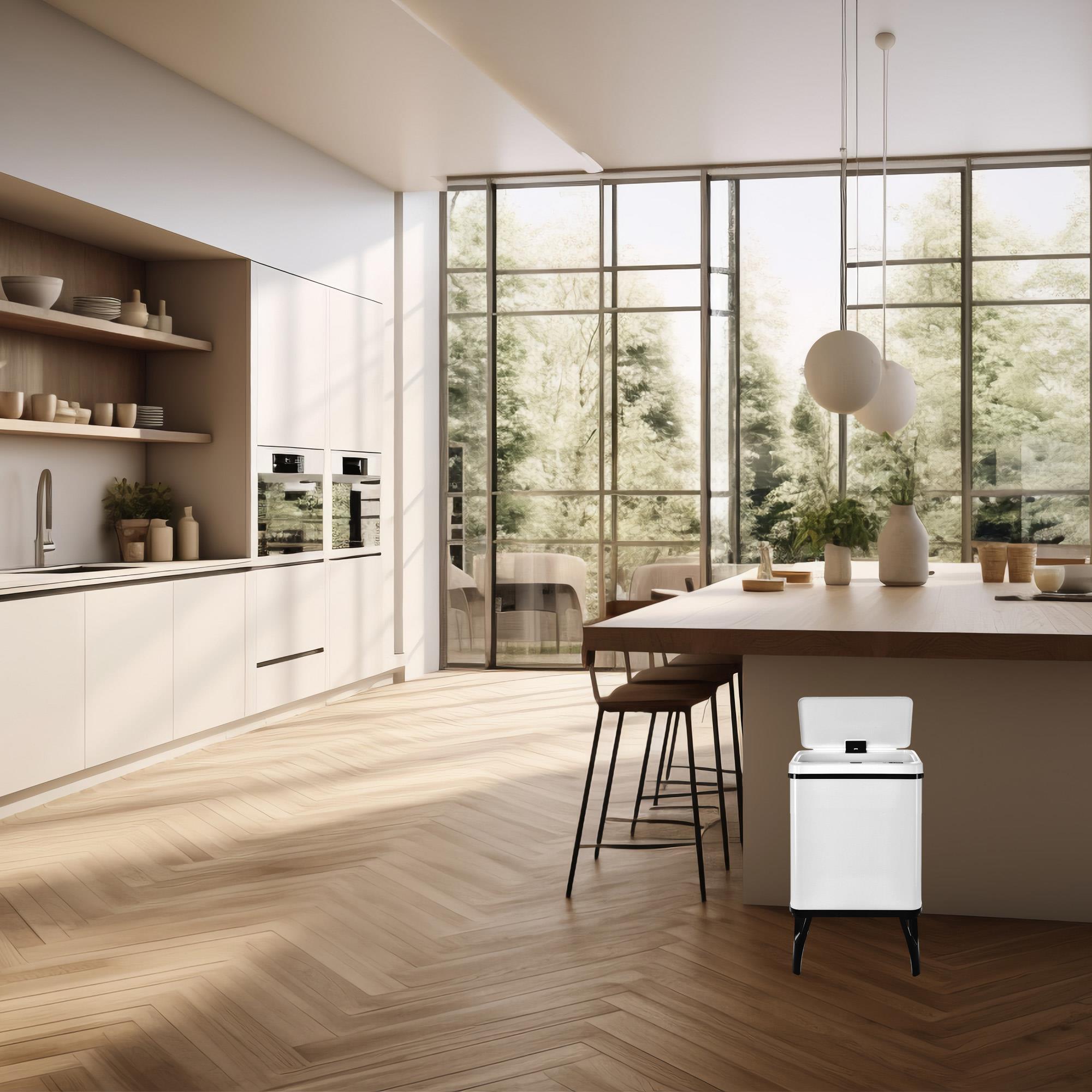 Well home - cubo de basura inteligente con apertura automática y contacto manual 30l, 35,5x26x60cm color blanco.