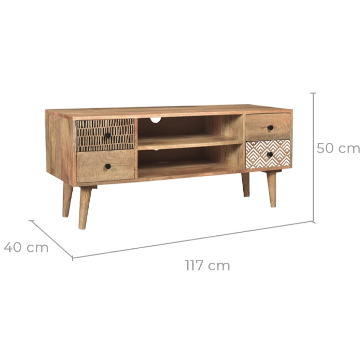 Meuble TV en bois de manguier à motifs 117 cm - Tali
