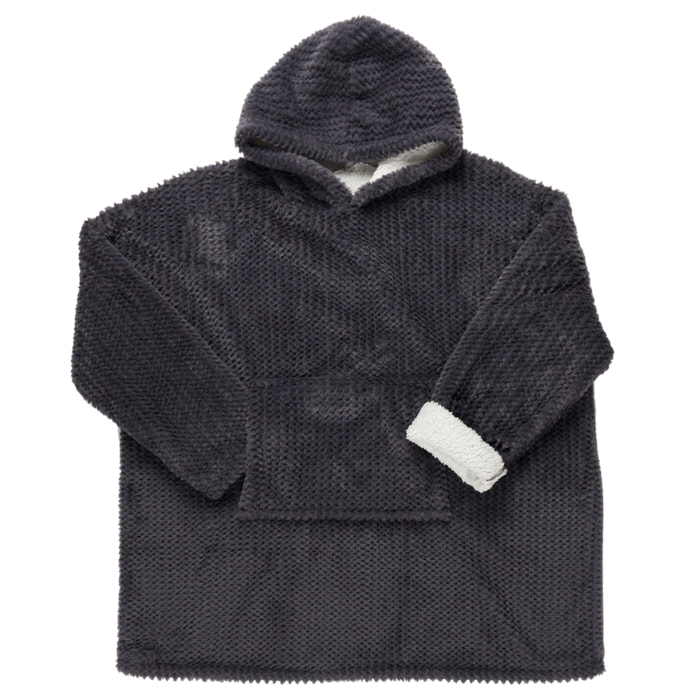 Sweat Plaid Imitation Fourrure Chevron Gris Fonce